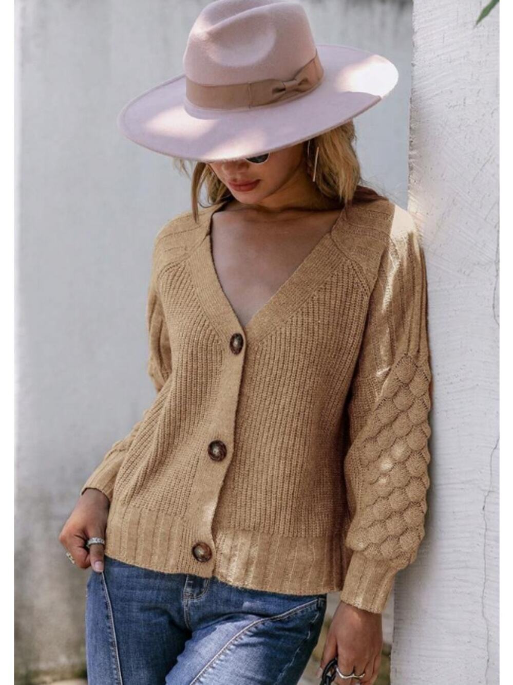 Boho Button Down V-Neck Raglan Sleeve Sweater Cardigan NWT Size S